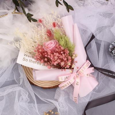 China Festival Gift Mother's Day Handmade Flower Dried Flower With Rose Flower Bouquet With Gift Box Factory Wholesale for sale