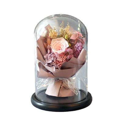 China Hot Selling Festival Gift 2021 Festival Gift Manufacturer Wholesale Preserved Rose Flower in Glass Dome for sale