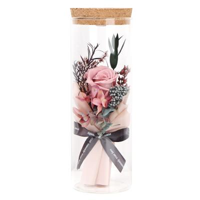 China Festival Gift Hot Sale Factory Wholesale Handmade Preserved Flower Mini Bouquet In Glass Dome for sale