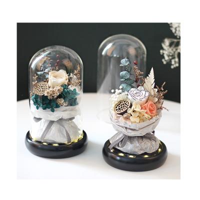 China Festival Gift Wedding Gift Preserved Rose Flower in Glass Dome Dome Box for sale