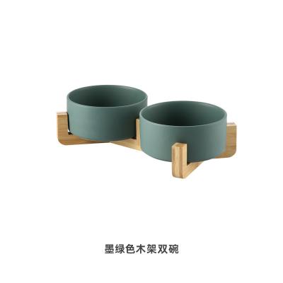 China 2022 new promotion non-automatic safety and hygiene ceramic pet bowl pet bowl with wooden stand for sale