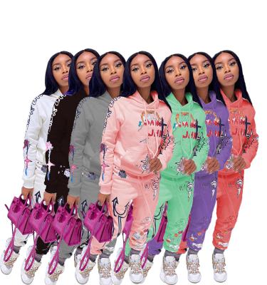 China Fashion Breathable Printed Ladies 2 Pieces Track Hoodie Set Women's News Sweat Suits Jogger Set Two Pieces Outfits Woman for sale