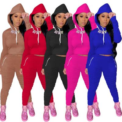 China Pleated Fall Anti-pilling Casual Ladies Pants Zipper Sheer Hooded Pocket Set Tracksuits Tracksuits Two-Piece Set Color Women Clothing for sale