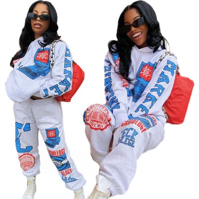 China Autumn Winter Outfit Cartoon Print QUICK DRY 2 Piece Panties Set Women Joggers Set Women's Autumn Hoodie Two Piece Set for sale