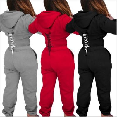 China Autumn Winter Anti-pilling Thick Women Sets Back Fashion Two-Piece Drawstring Hooded Women Matching Sets for sale