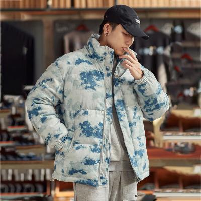 China Breathable Stand Collar Printed Winter Puffy Windproof Bubble Down Coats Padded Jackets For Men for sale