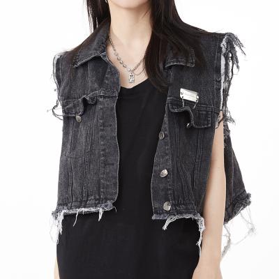 China Windproof Oversized Motorcycle Detachable Edge Washed Denim Vest Jacket For Women for sale