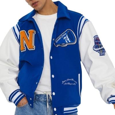 China Waterproof OEM Turn Down Collar Patchwork Sublimation Letterman Varsity Leather Baseball Bomber Jackets for sale