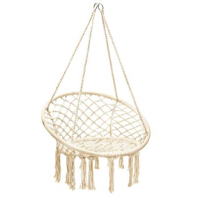 China Modern Outdoor White Macrame Hammock Chair Outdoor Hanging Garden Swing Porch Swing Chair With Fringe for sale