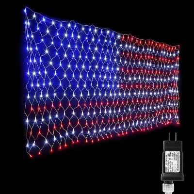 China Energy Saving Customized American Flag Lights Outdoor Curtain Lights Waterproof Led Flag Net Light For National Christmas Day for sale