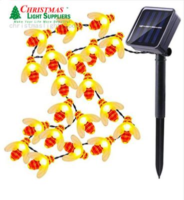 China Energy Saving Bee Shaped 15.75ft Solar Powered 20 LED Bee String Lights Waterproof 8 Mode Garden Patio Christmas Glitter Decoration for sale