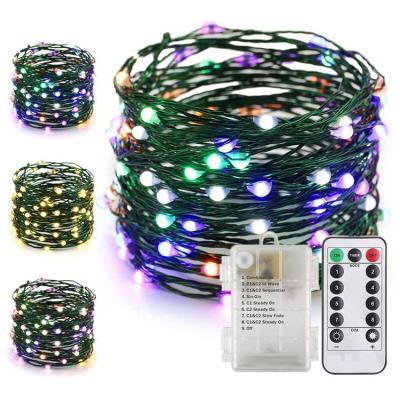 China Led Each Bulb Two Different Colors 33Ft 100 LED Color Changing 8 Mode Copper Wire Green Christmas Lights Battery Operated Fairy String Lights With Remote Timer for sale