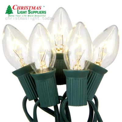 China Christmas Lights C7 USA Approval 25ft Indoor Outdoor Incandescent Festoon Christmas String Light 25 Lights C7 Clear Glass Bulbs for sale