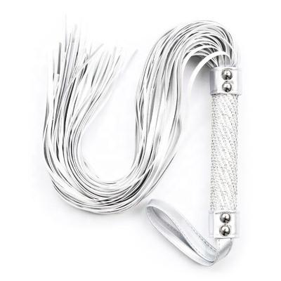 China BDSM PU Leather Toy 60cm Tassel Tail Leather PU Leather Crystal Handheld Whip Fetish Bondage Adult Toys for sale