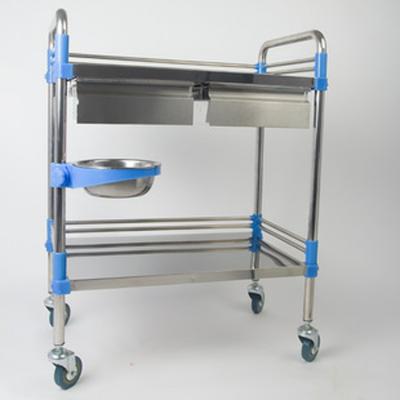 China Large Size Removable Two Drawer Two Layers Medical Instrument Stainless Steel Treat Trolley for sale