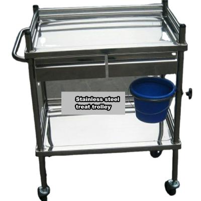 China Removable Medium Size Medical Instrument Stainless Steel Two Drawer Two Layers Treat Trolley for sale