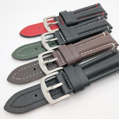 China Unique Substrate Waterproof Matte Polished Brushed Buckle Stitching Custom Color Strap Leather Strap Watch Band Charms Lot 24mm for sale