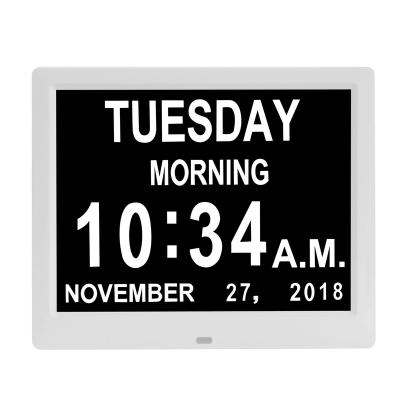 China Personalized Customation Today's Date Clock - Extra Wide Vision Altered Digital Reading Clock with Battery Backup and 8 Alarm Options - White/Black for sale