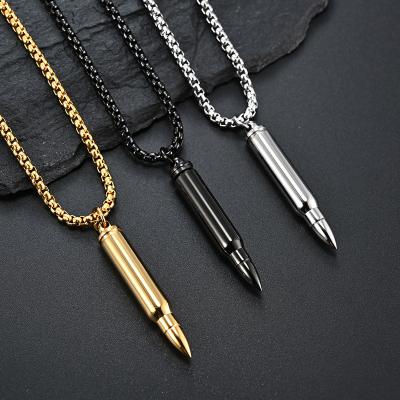 China CLASSIC Hot Selling Hip Hop Jewelry Stainless Steel Bullet Pendant Essential Oil Bottle Army Necklace for Men for sale