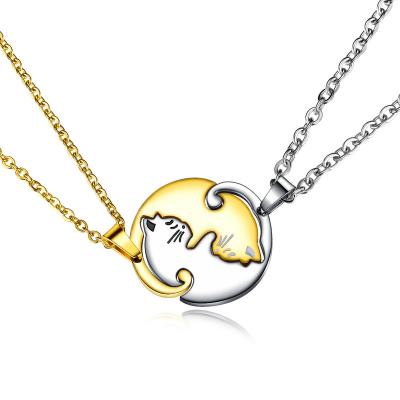 China CLASSIC His Hers Matching Set Necklace For Couples Titanium Fashion Jewelry Stainless Steel Cat Pendant Couple Necklaces Gifts for sale