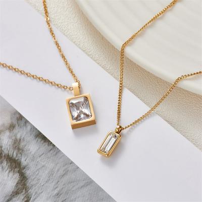 China CLASSIC Women Exquisite Gold Plated Stainless Steel Zircon Baguette Pendant Necklace Multi Colors Square Zircon Necklace for sale