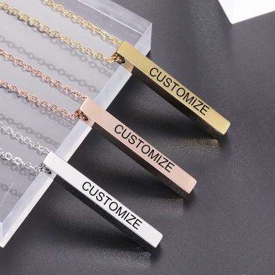 China CLASSIC Customized Engraved Logo personalized rectangle Necklace Stainless Steel Gold Plated Blank vertical Horizontal 3D Bar Necklace for sale