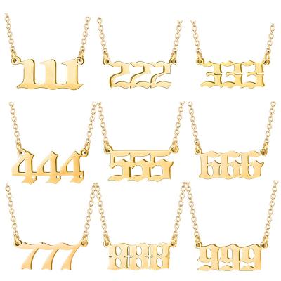 China CLASSIC Fashion Gold Silver Plated Lucky 111 222 333 444 555 666 777 888 999 Woman Stainless Steel Angel Number Necklace Jewelry for sale