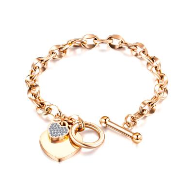 China CLASSIC Best Seller Fashion Heart Stainless Steel Personalized Ot Buckle Luxury Women Zircon Chain Bracelet for sale