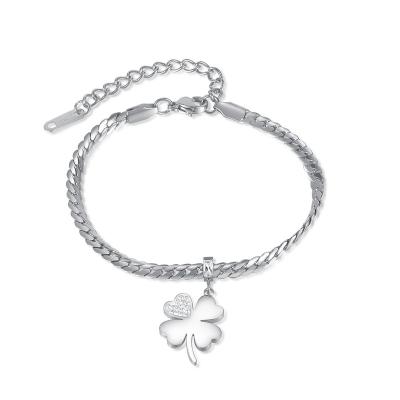 China CLASSIC Classic Stainless Steel Four Leaf Clover Good Luck Bracelet Rhinestone Women Lucky Charm Bracelet for sale