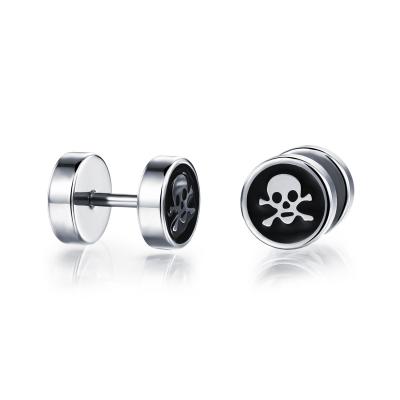 China CLASSIC Halloween Men'S Titanium Steel Stud Earrings Stainless Steel Round Drop Oil Skull Ghost Earrings Jewelry Wholesale for sale