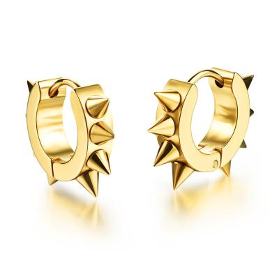 China CLASSIC Gold Plated Fashion Personality Stainless Steel Piercing Earrings Six Pointed Cone Hip-Hop Hoop Earrings For Men And Women for sale