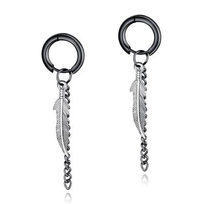 China CLASSIC Silver Stainless Steel Long Chain Male Feather Earring Korea For Men for sale