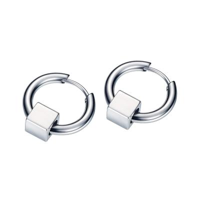 China CLASSIC Minimalist Fashion Earrings Mirror Polish Finished Stainless Steel Geometric Silver Hoop Earrings Men Boy Accessories for sale