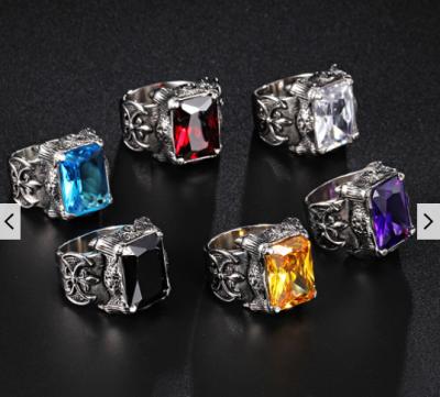 China Fashionable Male Hip Hop Promotional Top Square Zircon Stainless Steel Crown Ring for sale