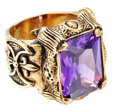 China Hiphop Fine Quality 14K Gold Plated Retro Color Zircon Inlaid Titanium Steel Gold Ring for sale