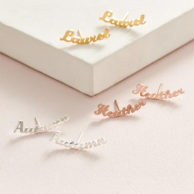 China Simplicity Gold Plated Stainless Steel Jewelry Fashionable Custom Name Letter Earrings for sale