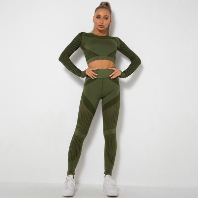 China Lady Exercise Workout Clothing Breathable Two Piece High Waist Stretch Two Piece Sweat Suit Women Sport Clothing for sale