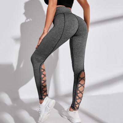 China Gray Criss Cross Active Side Booty Cutout Tights Leggings Workout Fitness Yoga Lifting Activewear Wholesale Breathable Adult Gaiters for sale