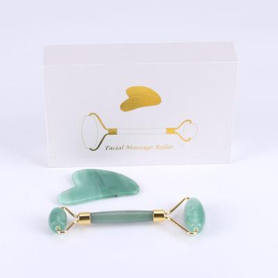 China Face Lift Skin Roller Massager Facial Tool / Natural Green Jade Roller for Stimulate Collagen Production for sale