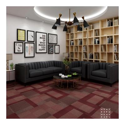 China Washable Top Rated Office And Meetingroom Carpet Easy To Install Commercial Printed Nylon Red Carpet Tiles for sale