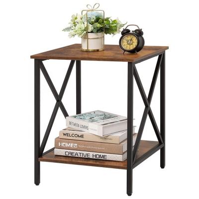 China Adjustable (other) Hot sales 2023 Customized Industrial 2-Tier End Table with Storage Shelf and X-Shaped Steel Frame for Living Room for sale