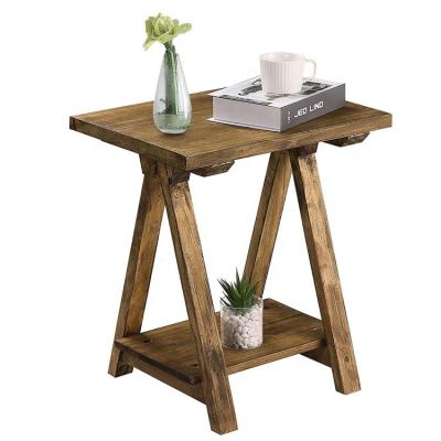 China Adjustable (other) Farmhouse Rustic Solid Wood Side Table with Storage Shelf for Living Room for sale