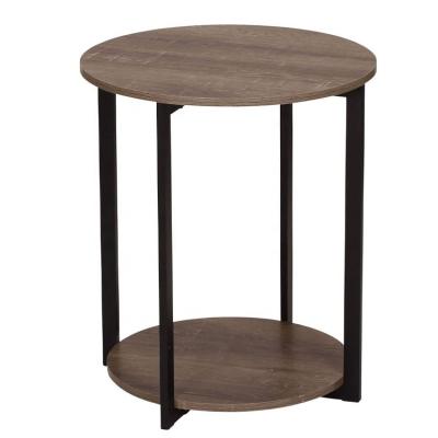 China Adjustable (other) Customized Wholesale Industrial Round Wooden Side End Table with Storage Shelf for living room for sale