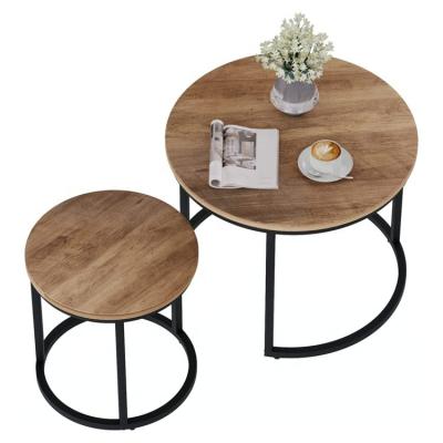 China Adjustable (other) Industrial Modern Round Wooden Nesting Coffee End Table for Living Room for sale