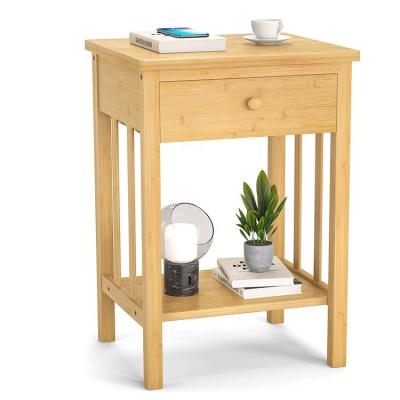 China Adjustable (other) Customized Wholesale Bamboo Solid Wood Bedside Side Table  with Drawer for Bedroom for sale