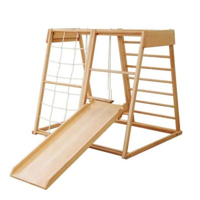 China Indoor folding foldable wood triangle customized wholesale natural wood play gym climbing toys for kids for sale