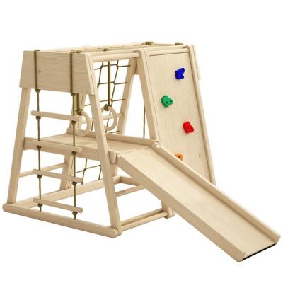 China Indoor folding foldable wood triangle Indoor cheap natural wooden Play Gym climber toy for kids with slide for sale