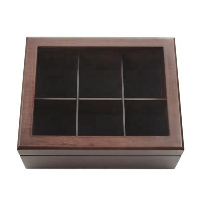 China Stocked Customized Luxury Wooden Tea Storage Chest with 6 Adjustable Compartment for sale