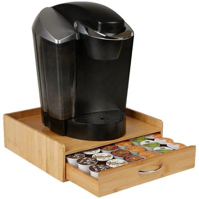 China Stocked New design 2022 Wholesale Bamboo K-Cup Single Serve Coffee Pod Storage Drawer with Lip Panel for sale