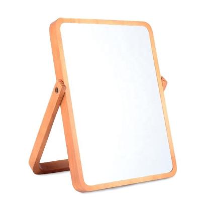 China New design 2022 amazon hot sales desktop wholesale folding natural Wood Rectangle Desk Makeup Mirror for sale